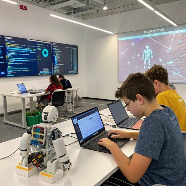 Students in classroom learning AI